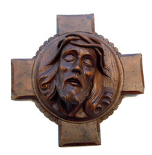 Sculpture visage du Christ bois sculpté d'époque 19ème