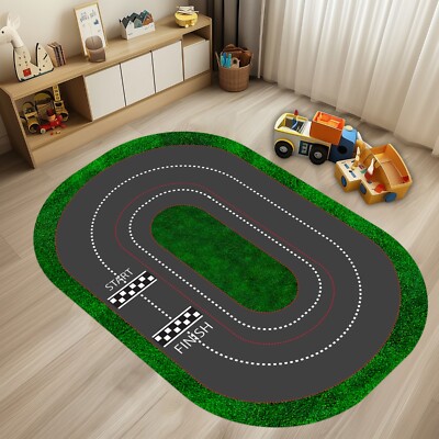 Race Track Oval Rug, Oval Racing Car Rug, Race Track Rug, Start Line, Finish Rug