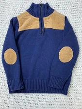 Hope & Henry Kids Blue Corduroy Patch Sleeve Sweater Top size XS Organic Cotton