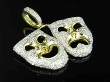 2Ct Round Cut Real Moissanite Laugh Now Cry Later Pendant 14K Yellow Gold Plated