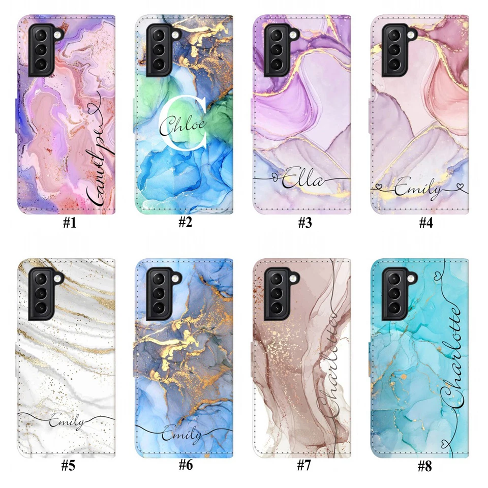 Flip Leather Case For Samsung Galaxy S23 S22 S24 Personalized Phone Wallet Cover - Image 2 of 4