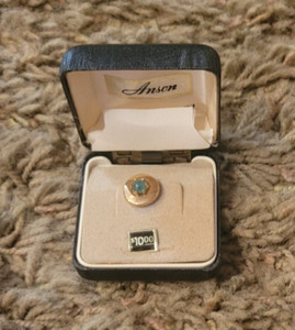 Vintage Anson Green Stone (Likely Jade) Tie Tack (with Box)