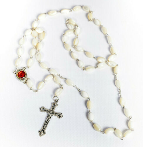 Hand Crafted Mother of Pearl Rosary with Holy Soil from Jerusalem Grounds - Picture 1 of 4