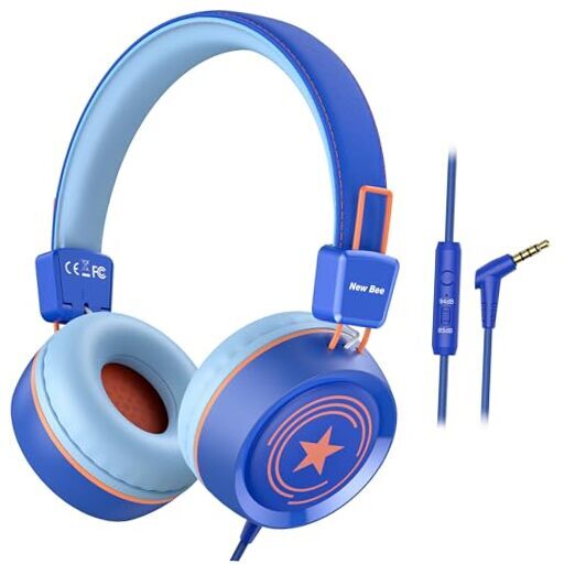 Kids Headphones for School with Microphone KH20 HD Stereo Blue WIred headphone