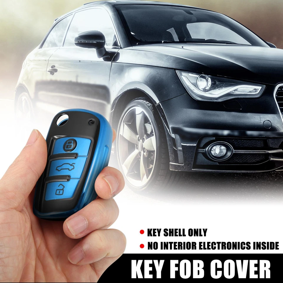 Funda Llavero 3 Botones Mando a Distancia Llave Estuche con Llavero Azul para Audi A1 A3 Q3 Q7 Foto 2 de 4