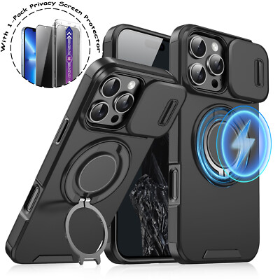 For iPhone 16 Pro Max 15 14 13 12 11 Magnetic Case with Slide Lens Cover