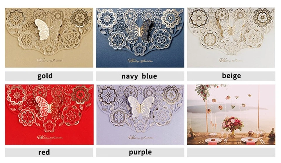Butterfly Floral Lace Laser Cut Wedding Favors Brithday Party Invitations Cards - Image 2 of 4