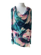 Simply Vera Wang Cowl Neck Blouse Top Long Sleeve Watercolor Floral Print XL