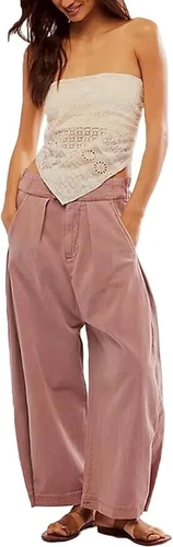 Women's Baggy Pants Wide Leg Casual Cotton Ankle Jeans Mid Rise Harem Pants - Picture 4 of 34