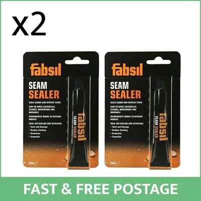 2x Fabsil Seam Sealer 30ml - repairs tears, colourless, waterproof and washable