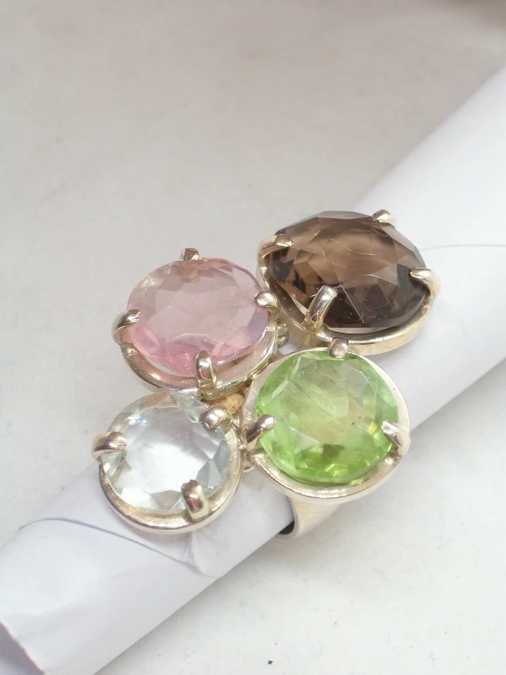 ANELLO in ARGENTO 925 con Pietre semipreziose: Acquamarina, Peridoto, Quarzi - Immagine 4 di 4