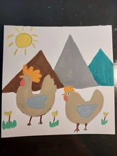 GAT IMPRESSIONISM ORIGINAL PAINTING 6x6 WHIMSICAL ANIMALS CHICKENS Rooster Hen 