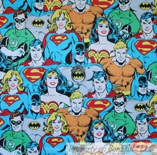 BonEful Fabric FQ Cotton Quilt SUPER HERO DC Comics Wonder Woman Superman Batman
