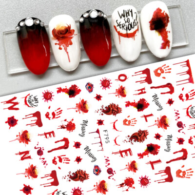 Nail Art Aufkleber Aufkleber Halloween Blutspritzer Hände blutig Handabdrücke (F795)