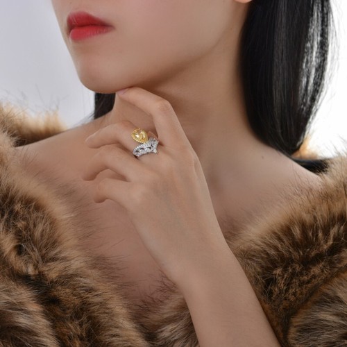 Gelber Birnenschliff Lab-Created Diamant Ring 925 Sterling Silber 18k Gold Overlay - Bild 4 von 13