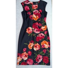 Vince Camuto Floral Sheath Dress Navy Pink Orange Sleeveless Size 10