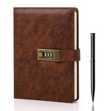 WEMATE Diary with Lock, A5 PU Leather Journal A5  5.8 x 8.6inch  , Brown