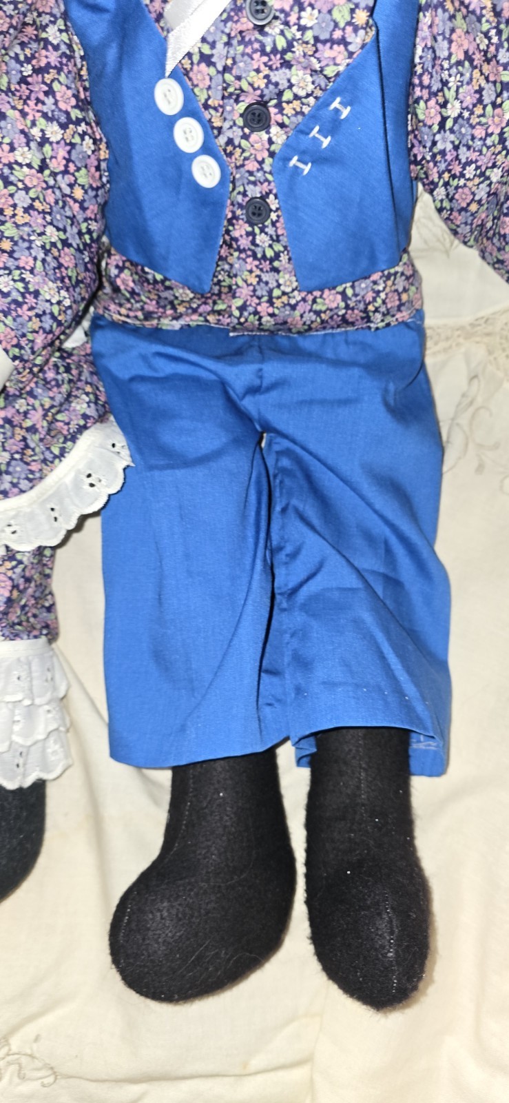 Vintage 80's Little Boy Blue & Goldilocks Cloth Rag Dolls matching set folk