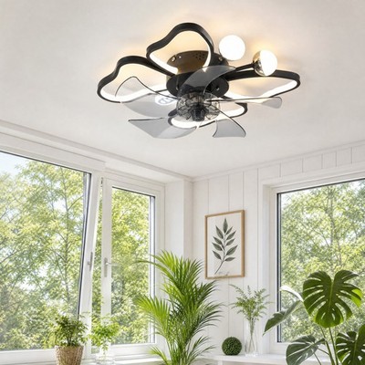 20'' Modern Butterfly Ceiling Fan with LED Light Remote APP Control Flush Mount