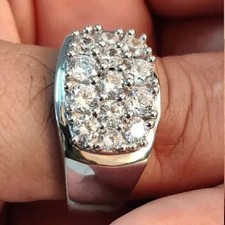 3 Ct Round Lab Created Diamond Men Cluster Wedding Ring 14K White Gold Plated