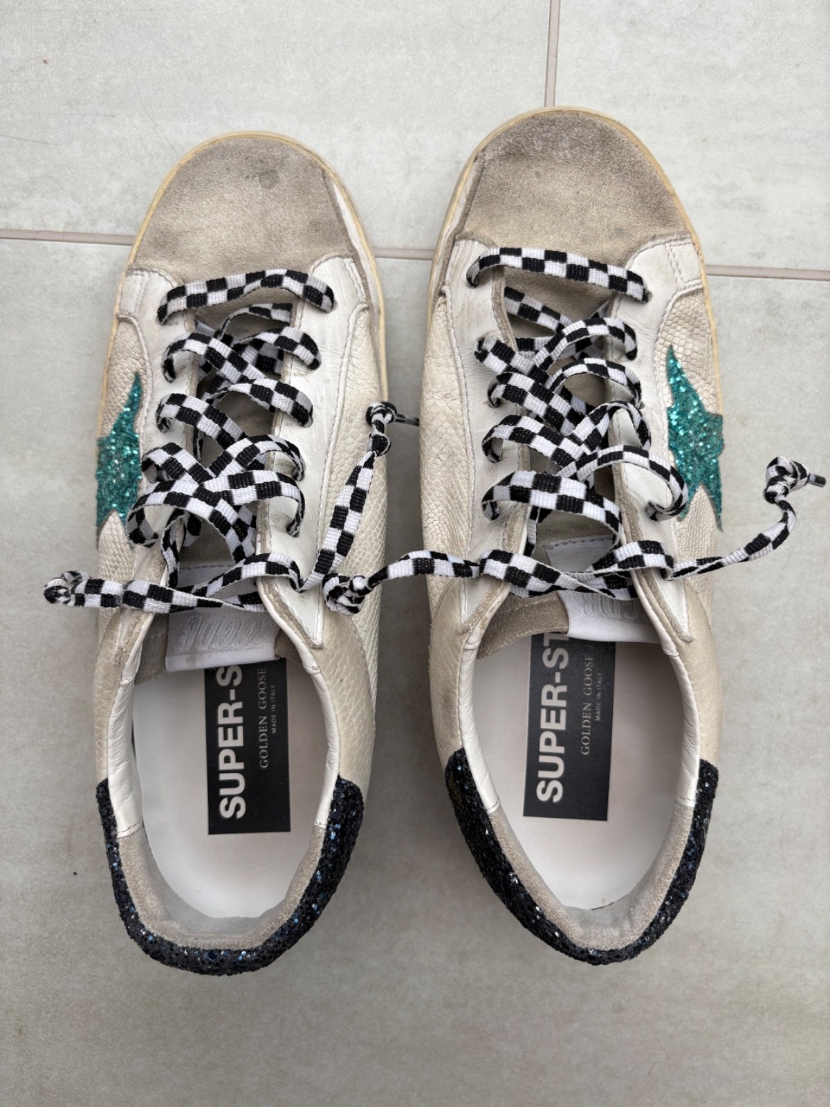 Golden Goose White Leather Python Effect Star Sup… - image 2