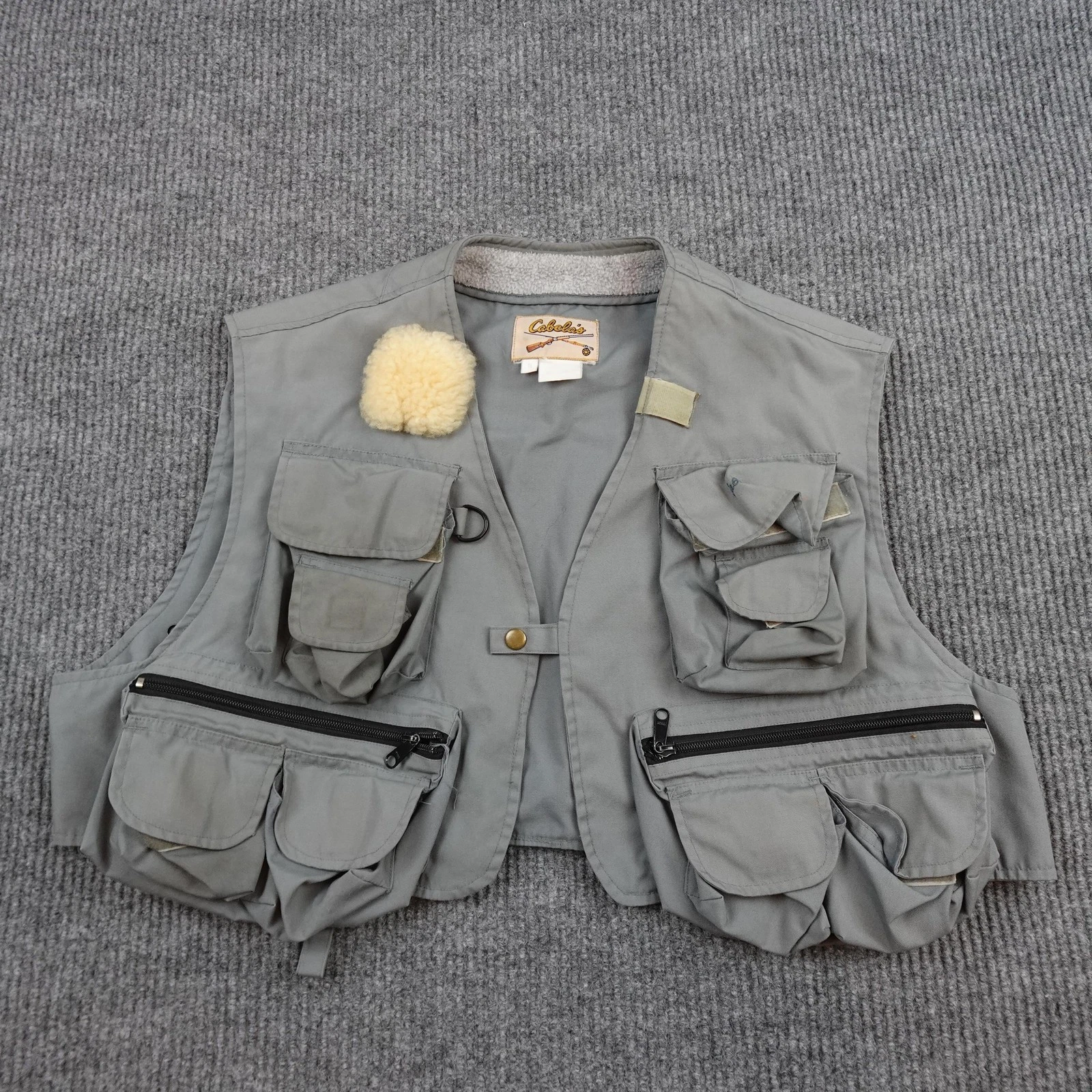 Cabelas Vest Mens XL Gray Canvas Fly Fishing Multi Pocket Outdoor Hunting