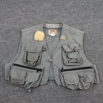 Cabelas Vest Mens XL Gray Canvas Fly Fishing Multi Pocket Outdoor Hunting