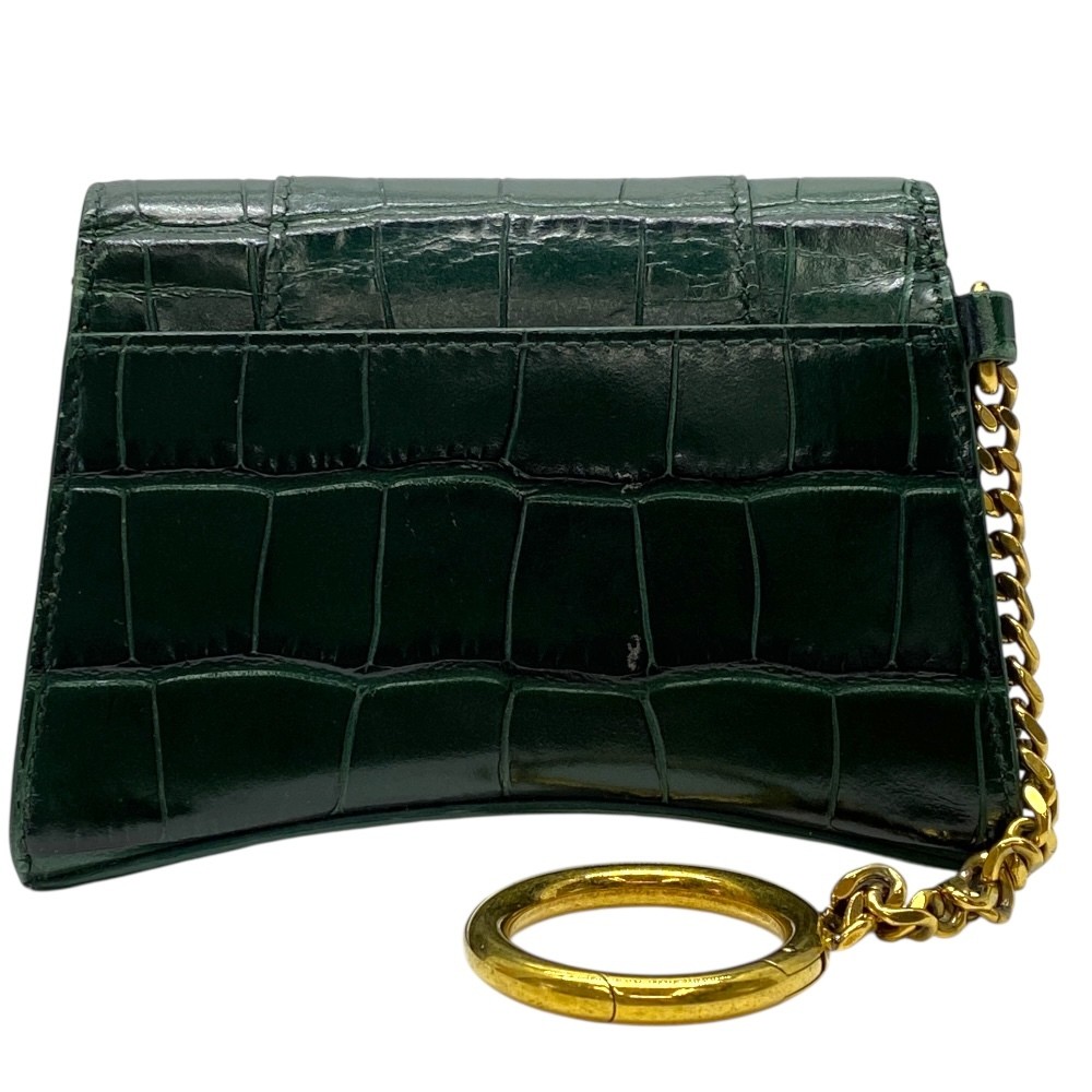 BALENCIAGA Hourglass Crocodile Leather Coin Pouch Green Gold Keyring thumbnail 2