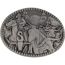 Cattle Drive Cowboy Roundup Rancher Ranch Steer Western 80s Vintage Belt Buckle