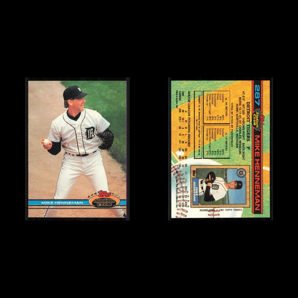 Mike Henneman #287 1991 Topps Stadium Club Detroit Tigers Baseball Card MLB NM - Image 3 of 3