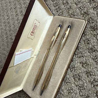 Set di penne a sfera e matite vintage Cross riempite in oro 10 carati (orientale)