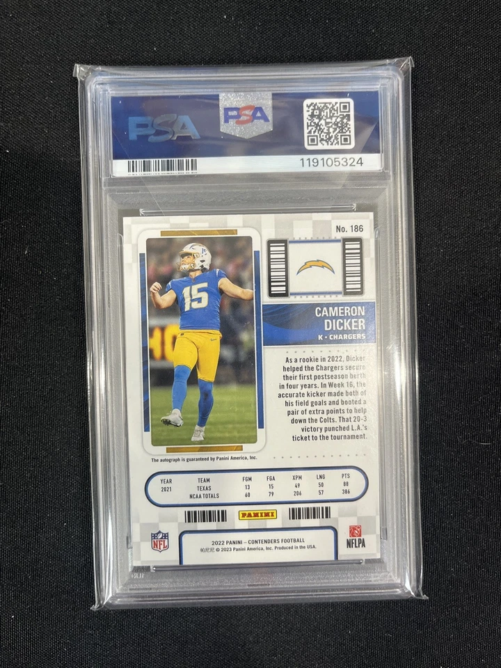 CAMERON DICKER 2022 PANINI CONTENDERS ROOKIE TICKET AUTO RC #186 PSA 10 Pop 4 - Image 2 of 2