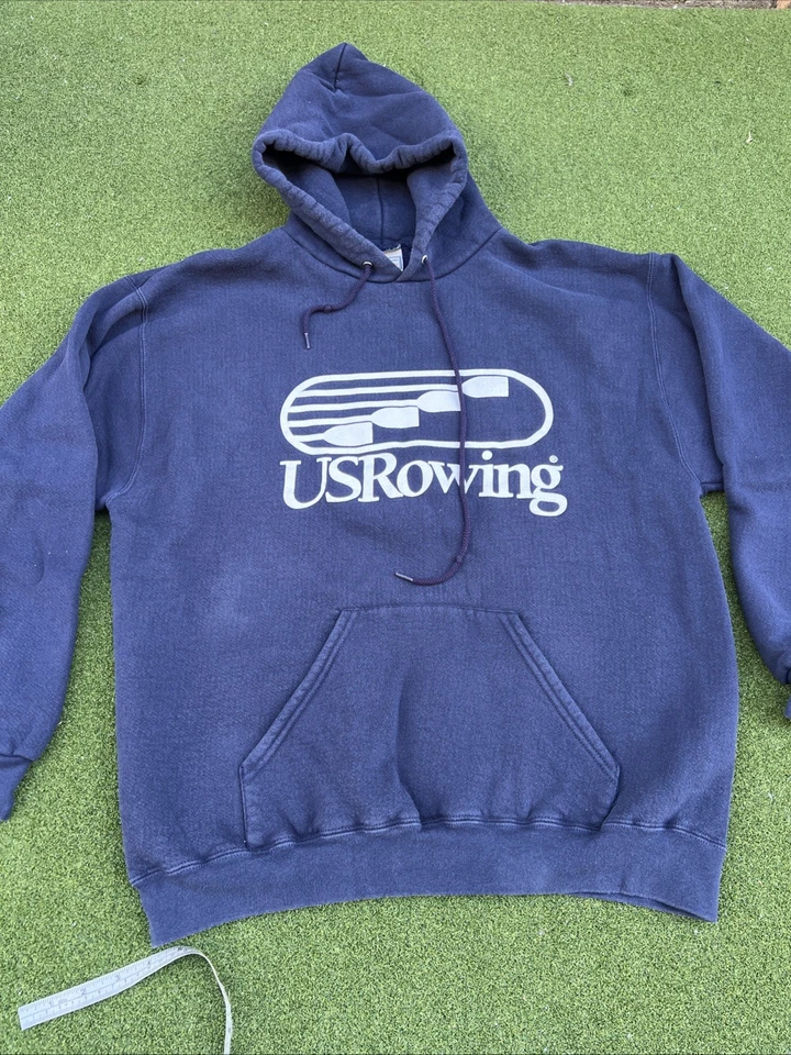 Vintage Lee Ultraweight US Rowing Navy Blue Hoodie Sweatshirt Large - Image 4 of 4