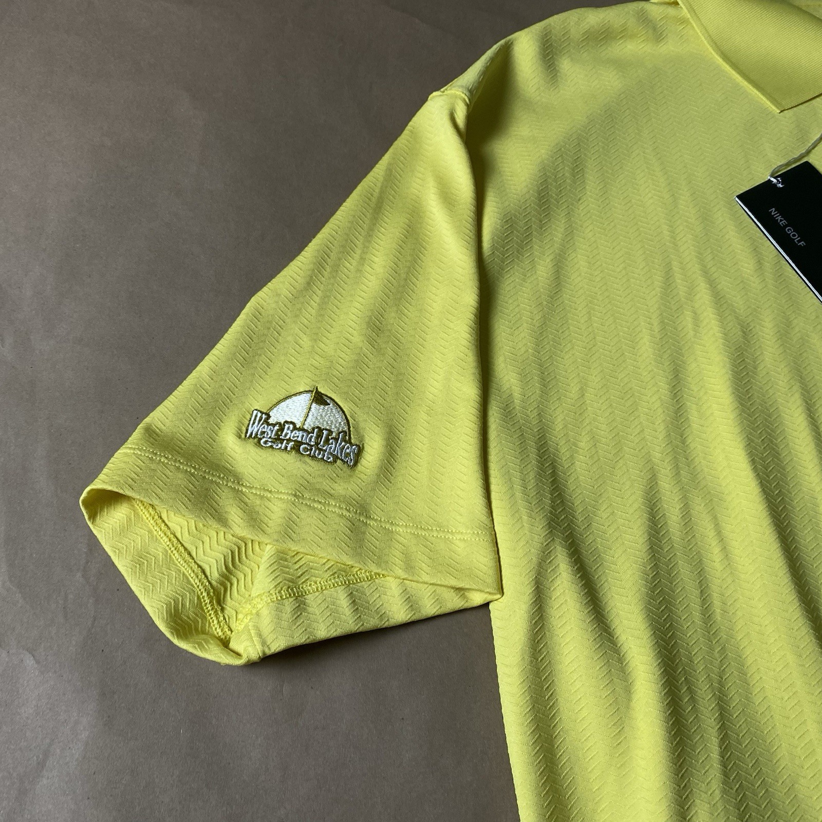 Nike XL X-Large Golf Fit Dry Stretch Polo CL Yellow Textured Patterned West Bend thumbnail 5