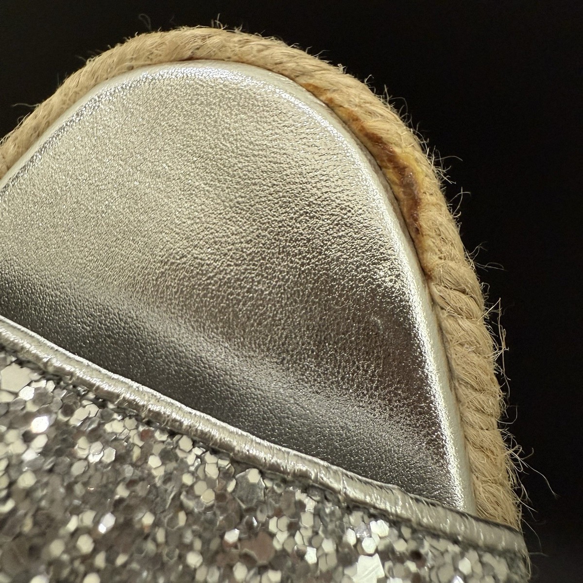 MIU MIU Metallic Silver Glitter Platform Wedge Sandals Women's