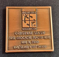 Original Stash Plaque Geocoin - Activated  Adoptable - TB1KE0G