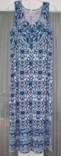 J. JILL Women M 8 10 Summer Popover Blue White Knit Maxi Dress Border Gorgeous!