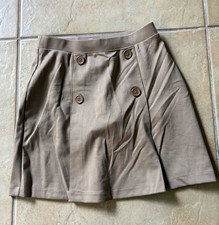 Lands' End Girls Beige Pleated Pull-On Skort Elastic Waist Button Size 10