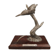 Vintage Pewter Kingfisher Bird on A Branch Figurine Ornament Signed A R Brown