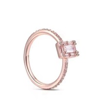 V382 S925 STERLING SILVER PINK RECTANGLE CZ ROSEGOLD TONE RING SZ 8