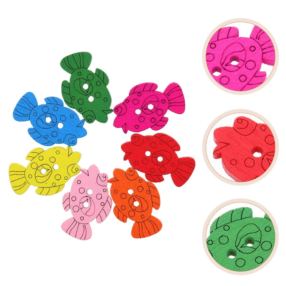 100pcs Wooden Fish Buttons Animal Buttons Wooden DIY Craft Sewing - Image 4 of 4
