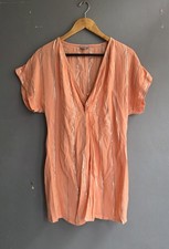 Oliver Bonas Peach Metallic Stripe Beach Cover Up Wrap Dress UK 8–10 S Holiday