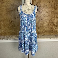 Lilly Pulitzer Loro Swing Dress Women Small Blue White Floral Ruffle Hem Cotton