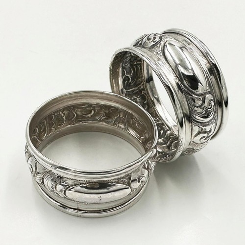 EARLY PAIR NAPKIN RINGS STERLING SILVER VICTORIAN Birmingham 1873 George Unite - Picture 4 of 8