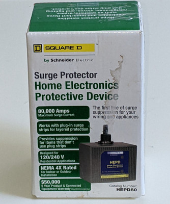 Square D HEPD80 surge protector home electronics protective device 80,000 Amps