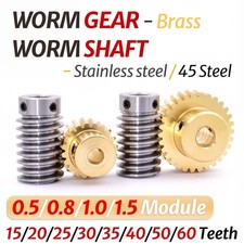 Module 0.5/0.8/1/1.5 Gear 20T to 60T Copper Worm Wheel Gear & Worm Gear Shaft