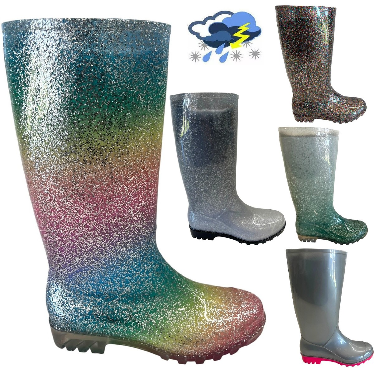 Rain Boots Ladies Sparkly Wellies Buy Multi Rainbow Glitter