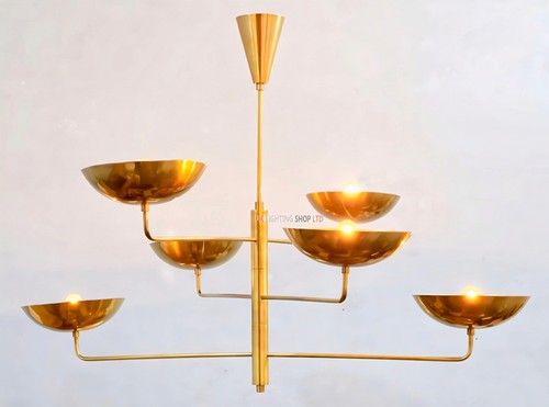 1950s Mid Century Italian Brass Fixture, 6 Curved Pendant Light | Sputnik Light - Picture 6 of 10