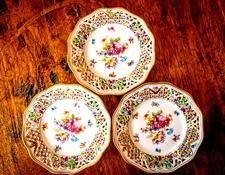 3 Schumann Bavaria Dresden Chateau Pierced/Reticulated 6 1/4" Bread Plates