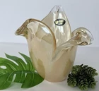 Murano Italy Vintage Hand Blown Art Glass Vase Lite Amber 6” In Tall